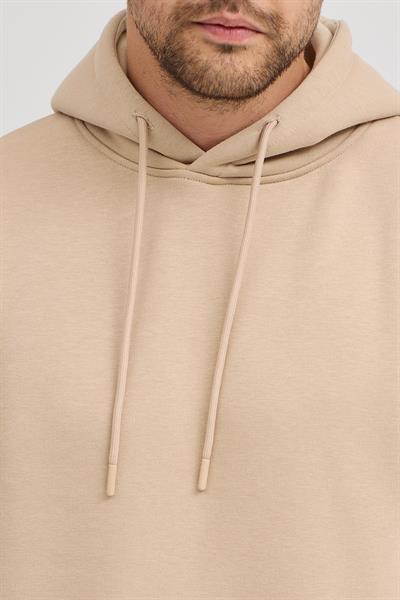 Erkek Bej Standart Fit Normal Kesim Içi Polarlı 3 Iplik Kapüşonlu Pamuklu Sweatshirt