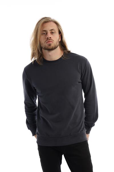 Erkek 3 İplik Pamuklu Regular Fit Basic Bisiklet Yaka Füme Sweatshirt