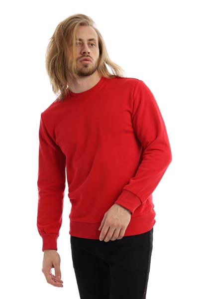 Erkek 3 İplik Pamuklu Regular Fit Basic Bisiklet Yaka Kırmızı Sweatshirt