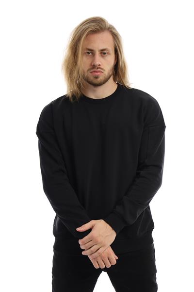 Erkek 3 İplik Pamuklu İçi Polarlı Regular Fit Basic Bisklet Yaka Siyah Sweatshirt