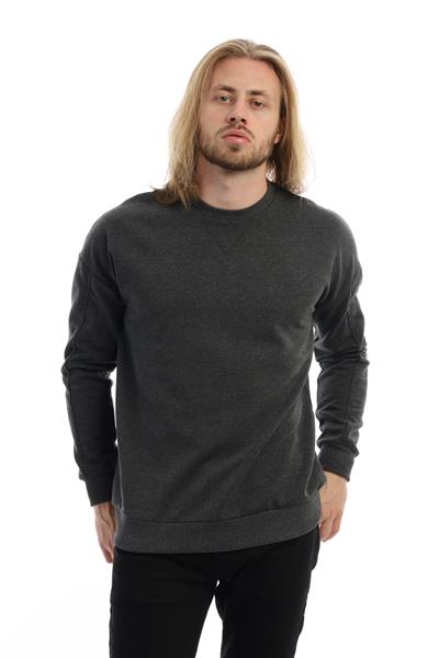 Erkek 3 İplik Pamuklu İçi Polarlı Regular Fit Basic Bisklet Yaka Antrasit Sweatshirt