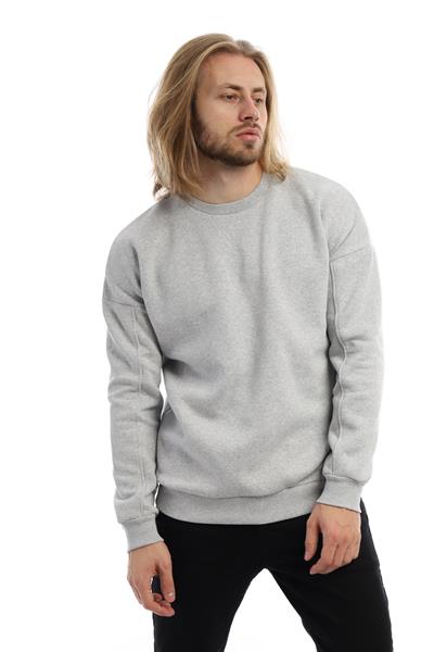 Erkek 3 İplik Pamuklu İçi Polarlı Regular Fit Basic Bisklet Yaka Gri Sweatshirt