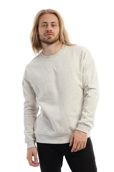 Erkek 3 İplik Pamuklu İçi Polarlı Regular Fit Basic Bisklet Yaka Kar Melanj Sweatshirt