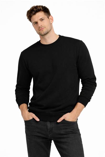Erkek Bisiklet Yaka Regular Fit 3 İplik Pamuklu Siyah Sweatshirt