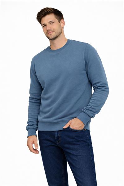 Erkek Bisiklet Yaka Regular Fit 3 İplik Pamuklu Mavi Sweatshirt