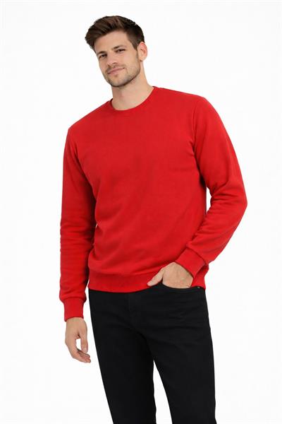 Erkek Bisiklet Yaka Regular Fit 3 İplik Pamuklu Kırmızı Sweatshirt