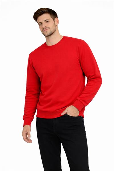 Erkek Bisiklet Yaka Regular Fit 3 İplik Pamuklu Kırmızı Sweatshirt