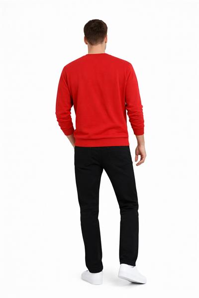 Erkek Bisiklet Yaka Regular Fit 3 İplik Pamuklu Kırmızı Sweatshirt