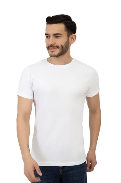 Erkek Bisiklet Yaka Regular Fit Basic Tişört Beyaz