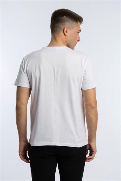Erkek Bisiklet Yaka Regular Fit Carbon Fırçalı Tişört Beyaz