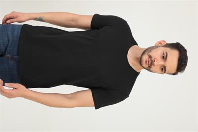 Erkek Bisiklet Yaka Regular Fit Carbon Fırçalı Tişört Siyah