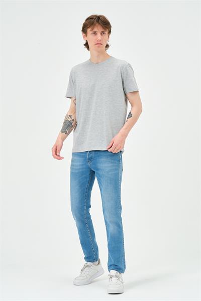 Erkek Bisiklet Yaka Regular Kalıp T-shirt Gri Melanj