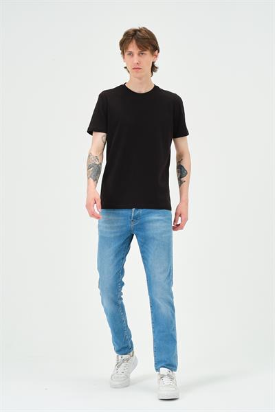 Erkek Bisiklet Yaka Regular Kalıp T-shirt Siyah
