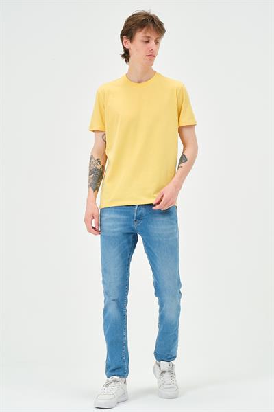 Erkek Bisiklet Yaka Regular Kalıp T-shirt Sarı