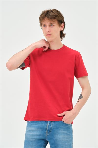 Erkek Bisiklet Yaka Regular Kalıp T-shirt Kırmızı