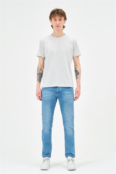 Erkek Bisiklet Yaka Regular Kalıp T-shirt  Kar Melanj