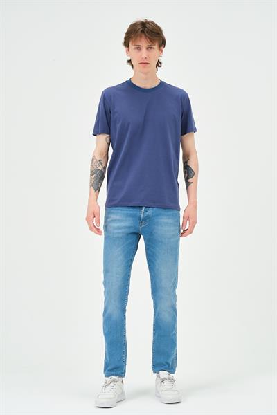 Erkek Bisiklet Yaka Regular Kalıp T-shirt  İndigo