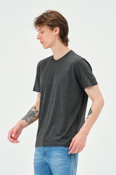 Erkek Bisiklet Yaka Regular Kalıp T-shirt Antrasit