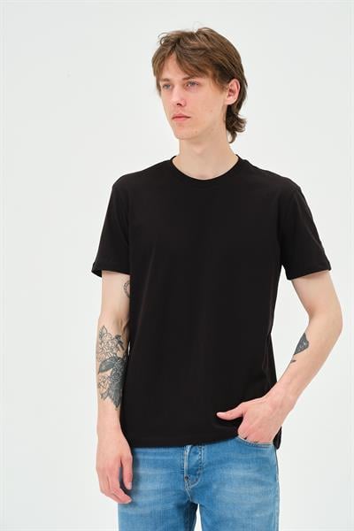 Erkek Bisiklet Yaka Regular Kalıp T-shirt Siyah