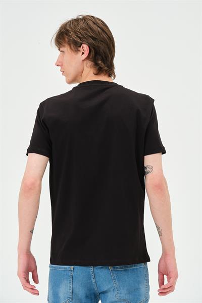 Erkek Bisiklet Yaka Regular Kalıp T-shirt Siyah
