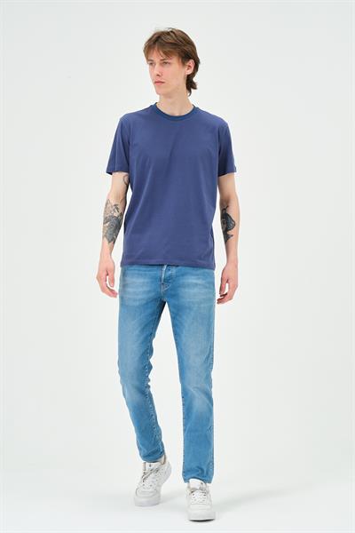 Erkek Bisiklet Yaka Regular Kalıp T-shirt  İndigo