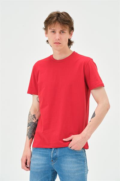 Erkek Bisiklet Yaka Regular Kalıp T-shirt Kırmızı