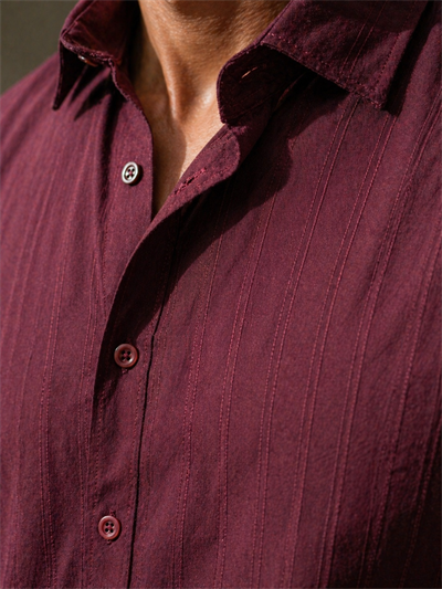 Erkek Bordo Dokulu Çizgili Regular Fit Gömlek