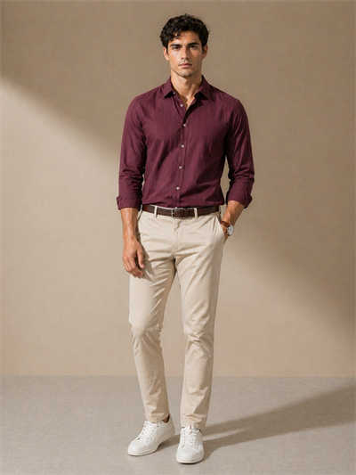 Erkek Bordo Dokulu Çizgili Regular Fit Gömlek