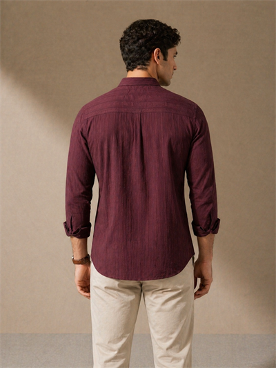 Erkek Bordo Dokulu Çizgili Regular Fit Gömlek