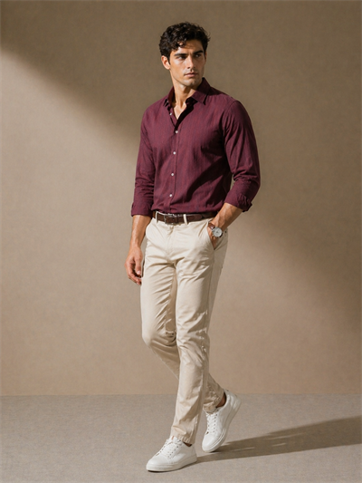 Erkek Bordo Dokulu Çizgili Regular Fit Gömlek