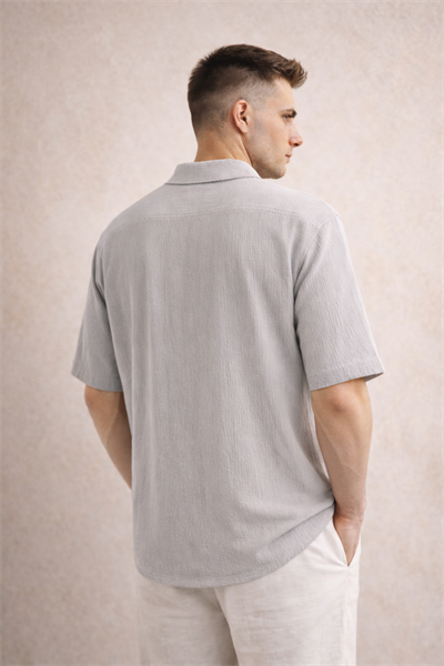 Erkek Crinkle Kumaş Regular Fit Gömlek Gri