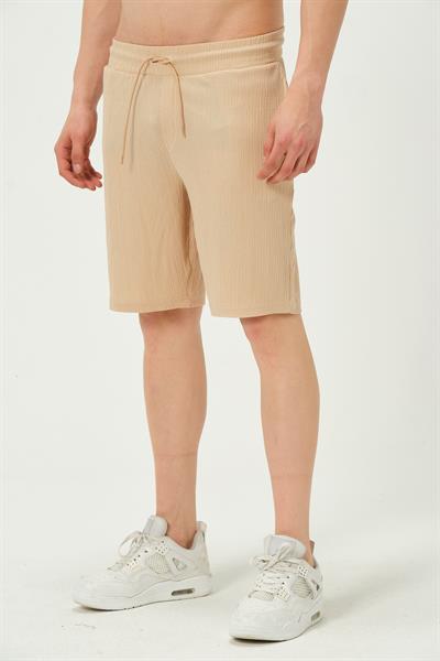 Erkek Crinkle Kumaş Regular Fit Şort Bej