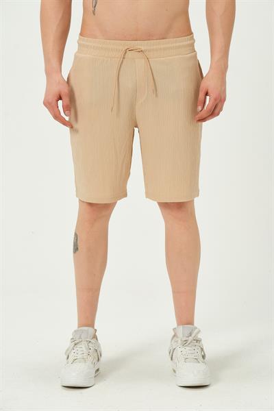 Erkek Crinkle Kumaş Regular Fit Şort Bej