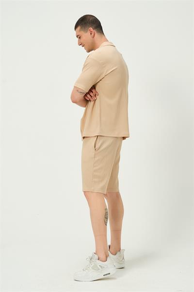 Erkek Crinkle Kumaş Regular Fit Şort Bej
