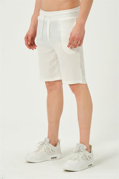 Erkek Crinkle Kumaş Regular Fit Şort Beyaz