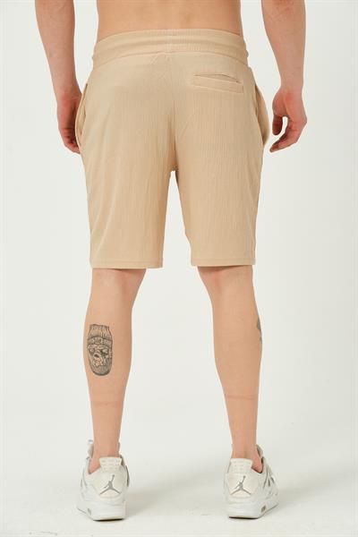 Erkek Crinkle Kumaş Regular Fit Şort Bej
