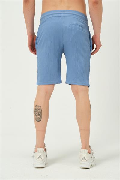 Erkek Crinkle Kumaş Regular Fit Şort Mavi