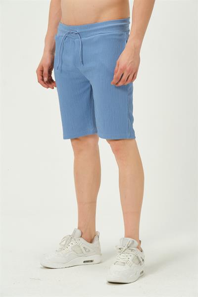 Erkek Crinkle Kumaş Regular Fit Şort Mavi
