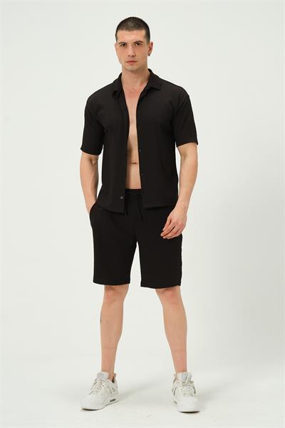 Erkek Crinkle Kumaş Regular Fit Şort Siyah