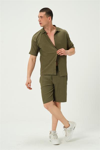 Erkek Crinkle Kumaş Regular Fit Şort Yeşil