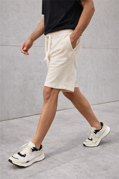 Erkek Ekru Basic Lastikli Bağcıklı Regular Fit Şort