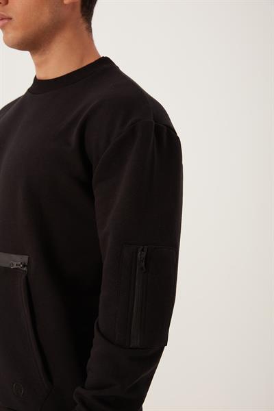 Erkek Fermuar Detaylı Sweatshirt Siyah