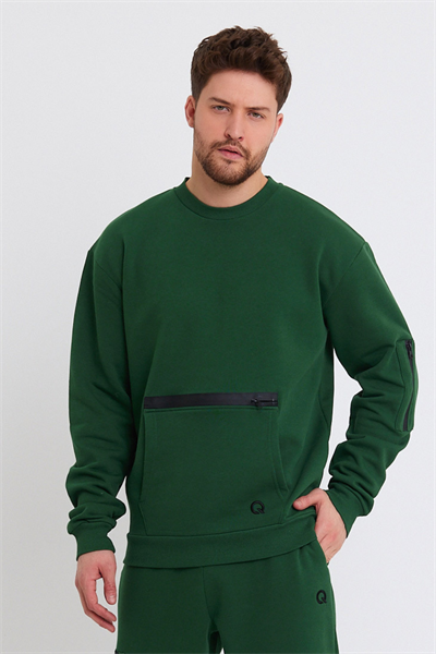 Erkek Fermuar Detaylı Sweatshirt Yeşil