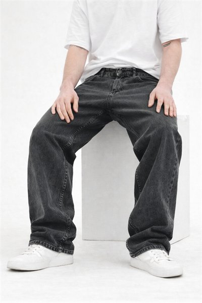 Erkek Füme Yıkamalı Baggy Fit Kot Pantolon