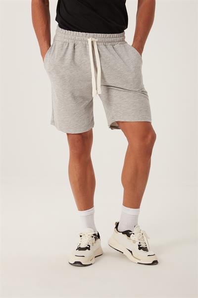 Erkek Gri Melanj Basic Lastikli Bağcıklı Regular Fit Şort