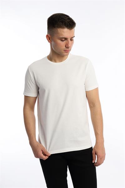 Erkek Golf Nakışlı Regular Fit Basic Tişört Beyaz
