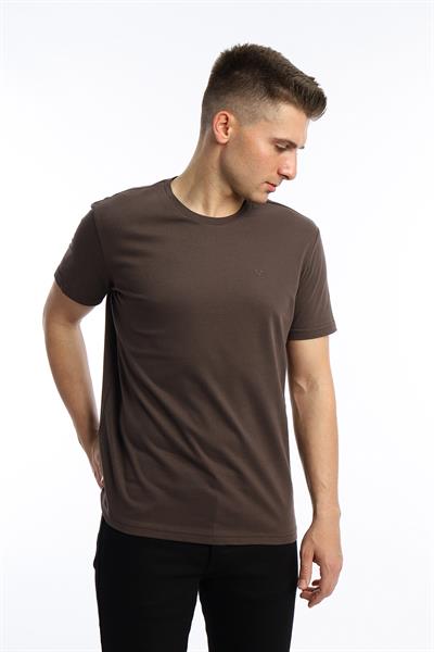 Erkek Golf Nakışlı Regular Fit Basic Tişört Kahverengi