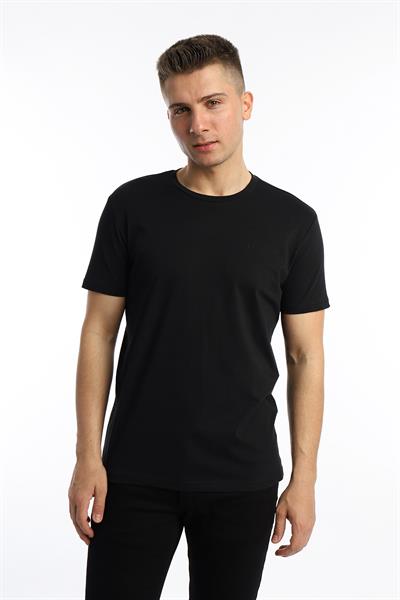 Erkek Golf Nakışlı Regular Fit Basic Tişört Siyah