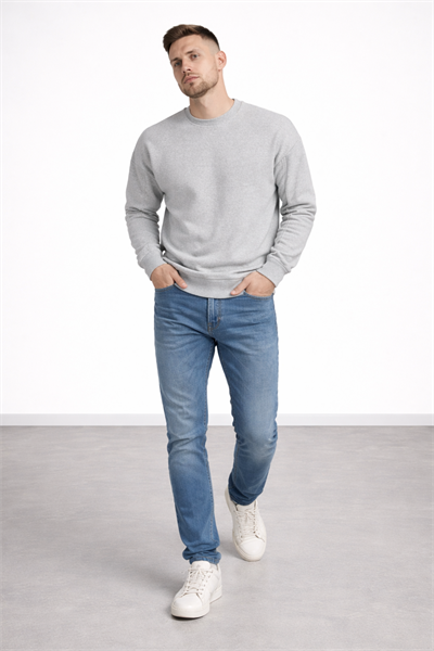 Erkek Gri 3 İplik Şardonlu Kalın Basic Bisiklet Yaka Oversize Sweatshirt