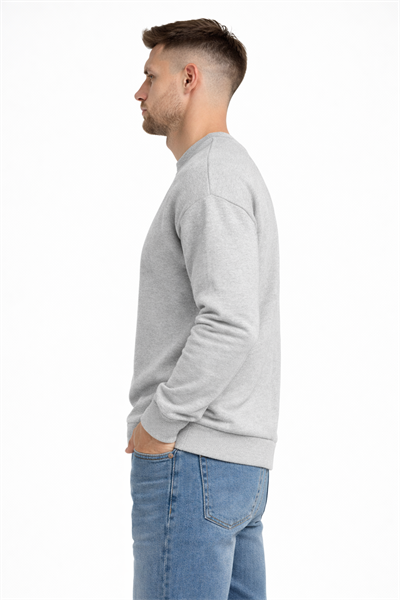 Erkek Gri 3 İplik Şardonlu Kalın Basic Bisiklet Yaka Oversize Sweatshirt